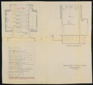 Reussisches Theater, Gera: Bühnengrundriss und Bühnenlängsschnitt 1:100