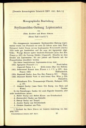 Monographische Bearbeitung der Scydmaeniden-Gattung Leptomastax