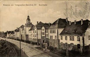 Postkartenalbum mit Motiven von Karlsruhe. "Kaserne des Telegraphen-Bataillon IV. Karlsruhe"