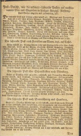 Post-Bericht, wie die ordinär-fahrende Posten auf nachbenannte Orte und Gegenden in hießiger Herzogl. Residenz-Stadt Gotha abgehen und ankommen ...