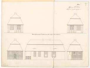 Pavillons auf dem Belle-Alliance-Platz, Berlin-Kreuzberg Monatskonkurrenz Februar 1905: Aufriss Ansicht einer Rückseite, Ansichten der 4 Schmalseiten