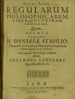 Decas regularum philosophicarum circa doctrinam causarum