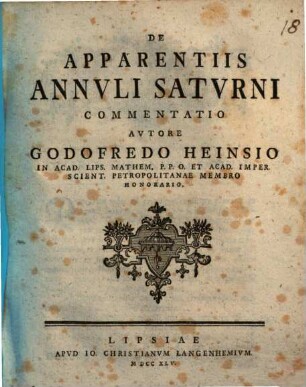 De Apparentiis Annvli Satvrni : Commentatio