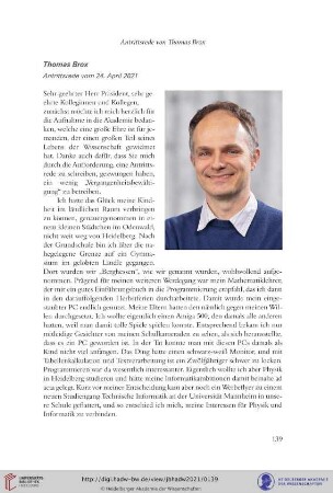 Thomas Brox : Antrittsrede vom 24. April 2021