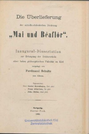Die Überlieferung der mittelhochdeutschen Dichtung "Mai und Bêaflôr"