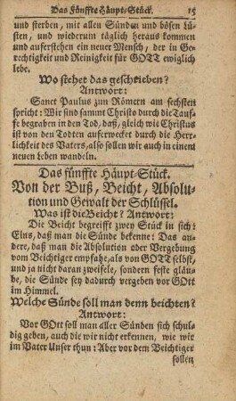 Das fünffte Häupt-Stück. Von der Buß, Beicht, Absolution und Gewalt der Schlüssel