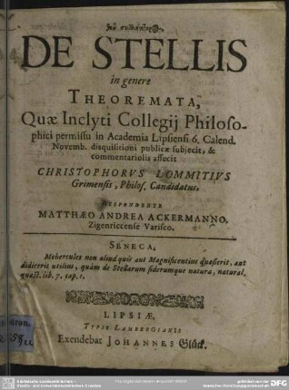 De stellis in genere theoremata