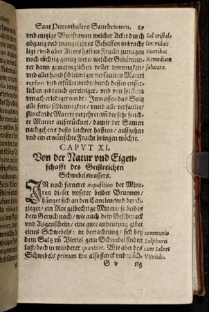 Caput XI. Von der Natur und Eigenschafft des Geistreichen Schwebelswassers.