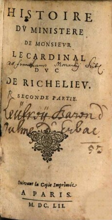 Histoire du ministère de Monsieur le Cardinal de Richelieu, 2