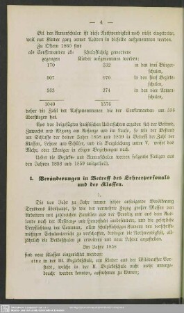 I. Veränderungen in Betreff des Lehrerpersonals und der Klassen