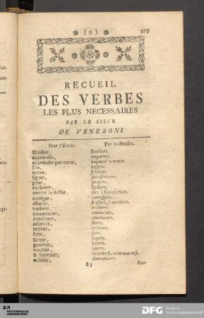 Recueil Des Verbes Les Plus Necessaires Par Le Sieur De Veneroni