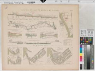 Preußen (Königreich) Wasserstraßen: Main Übersichts- und Einzelpläne, Wasserstand des kanalisierten Mains, Hafen Ruhrort 1891 1 : 250 - 100 000 54 x 64 Druck: Bogdan Gisevius, Berlin B Nr. 528