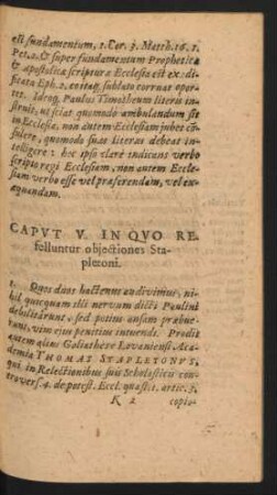 Caput V. In Quo Refelluntur obiectiones Stapletoni.