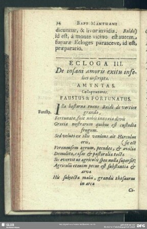 Ecloga III. De insani amoris exitu infelici scripta