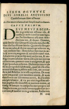 Divi Aurelii Augustini Confessionum liber octavus.