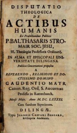 Disputatio Theologica De Actibus Humanis