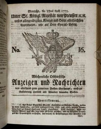 No. 16. Montags, den 17ten April 1775
