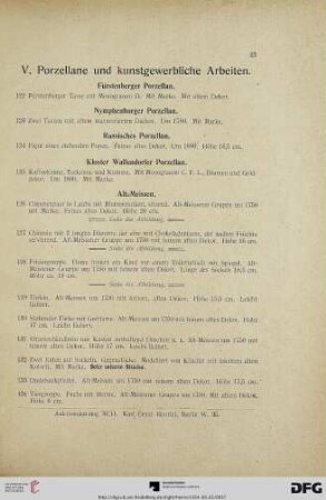 V. Porzellane und kunstgewerbliche Arbeiten (Nr. 122-161)
