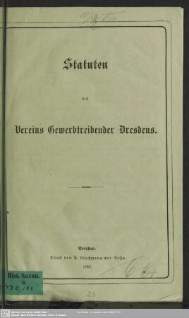 Statuten des Vereins Gewerbtreibender Dresdens