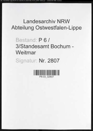 Sterberegister Standesamt Bochum-Weitmar