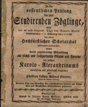 Einzelne Züge zum Charakter des rechtschaffenen Mannes aus römischen und griechischen Schriftstellern gesammelt