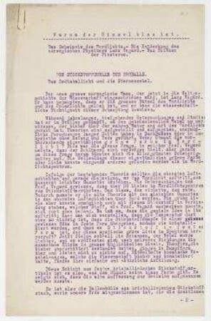 Warum der Himmel blau ist Das Geheimnis des Nordlichts. - Die Entdeckung des norwegischen Physikers Lars Vegard. - Das Blinken der Fixsterne. Excerpt von Raoul Hausmann. [Berlin]