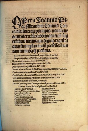 Opera Joannis Pici: Mirandule Comitis Concordie: litterar[um] principis