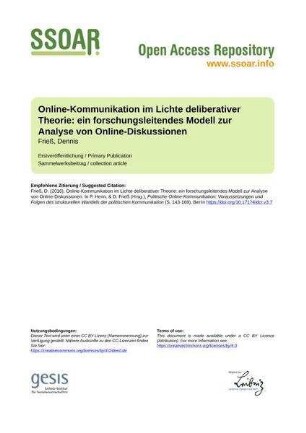 Online-Kommunikation im Lichte deliberativer Theorie: ein forschungsleitendes Modell zur Analyse von Online-Diskussionen