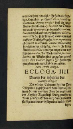 Ecloga. IIII. Was ist der inhalt ...
