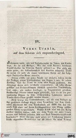 IV: Venus Urania, auf dem Schwan sich emporschwingend