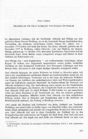 Grabmäler für Graf Albrecht von Nassau-Ottweiler