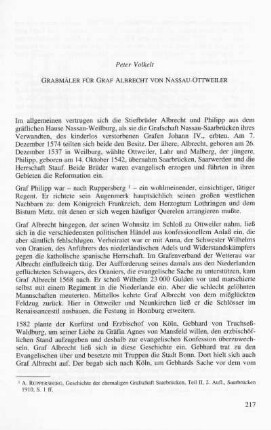 Grabmäler für Graf Albrecht von Nassau-Ottweiler