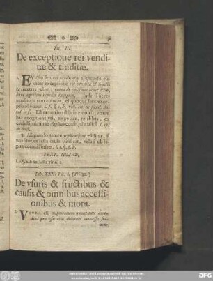 Tit. I. (IV. 32.) De usuris & fructibus & causis & omnibus accessionibus & mora.