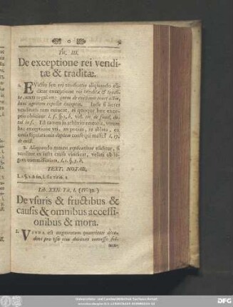 Tit. I. (IV. 32.) De usuris & fructibus & causis & omnibus accessionibus & mora.