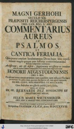5: Thesaurus Anecdotorum Novissimus Seu Veterum Monumentorum, praecipuè Ecclesiasticorum: ex Germanicis potissimum bibliothecis adornata collectio recentissima: Magni Gerhohi ... Commentarius aureus in Psalmos et cantica ferialia
