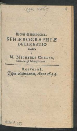 Brevis & methodica Sphaerographiae Delineatio