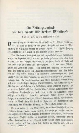 241-256 Ein Rettungsversuch für das zweite Ministerium Windthorst : auf Grund von Familienbriefen
