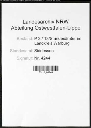 Sterberegister Standesamt Siddessen