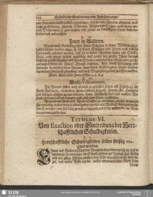 Titulus VI. Von Exaction oder Eintreibung der Herrschafftlichen Schuldigkeiten
