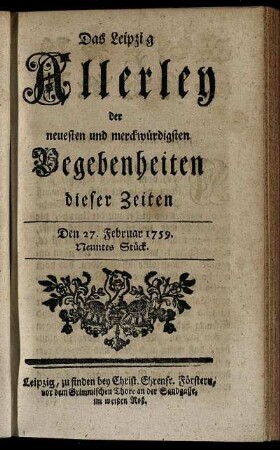 Den 27. Februar 1759. Neuntes Stück.