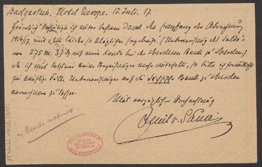 Brief an B. Schott's Söhne : 12.07.1917