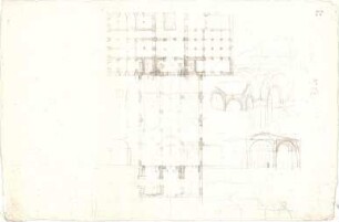 Gärtner, Friedrich von; München, Königsplatz; Staatsbibliothek und Ausstellungsgebäude, Vorprojekt - Grundrisse, Details
