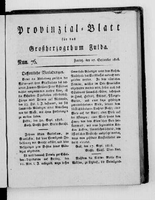 Num. 76., Ausgabe vom 27. September 1816