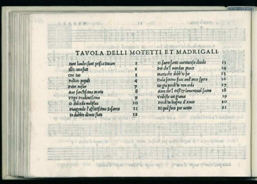 Tavola delli motetti et madrigali