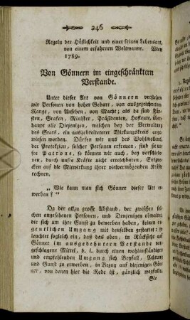 Von Gönnern im eingeschränkten Verstande.