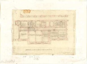 Gärtner, Friedrich von; München; Wittelsbacherpalast - Leinwandkammer (Grundriss, Schnitt)