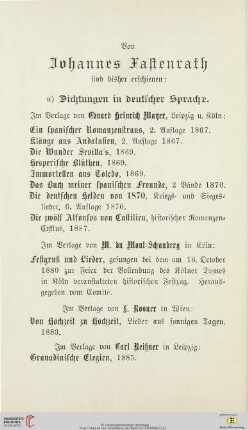 Von Johannes Fastenrath sind bisher erschienen