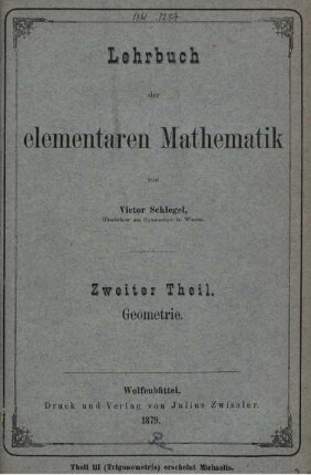 Theil 2: Lehrbuch der elementaren Mathematik. Zweiter Theil