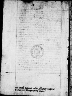 Besitzeintrag Kloster St. Katharina Nürnberg: „Daz puch gehort in daz closter zu sant Katherein prediger orden in Nur.“