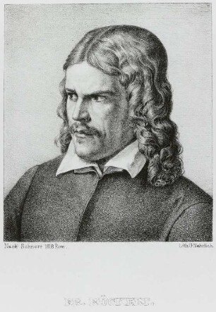Porträt des Dichters Friedrich Rückert : Porträt des Dichters Friedrich Rückert. Lithographie; 23,6 x 19,9 cm (Blattgröße), 12,4 x 10,8 cm (Bildfeld) (1818; G. Nehrlich nach J. Schnorr von Carolsfeld). Dresden: SLUB Mscr.Dresd.2799,43